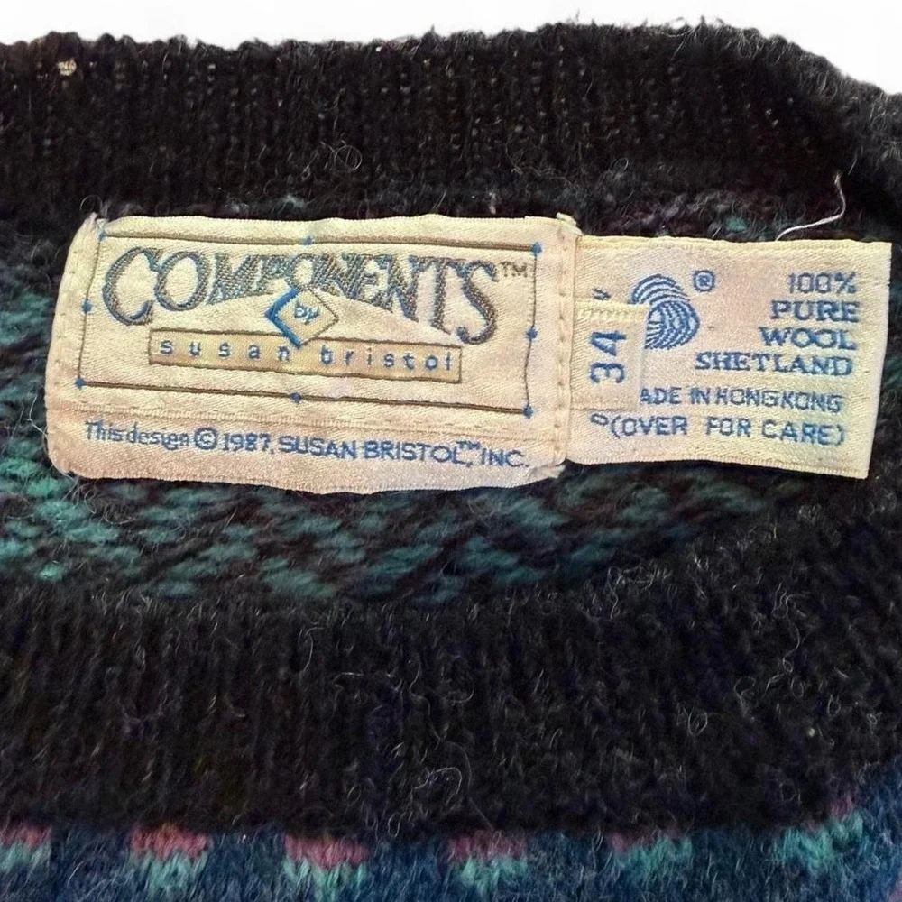 Vintage 1987 Susan Bristol Wool Mixed Pattern Balloon Sleeve Sweater
